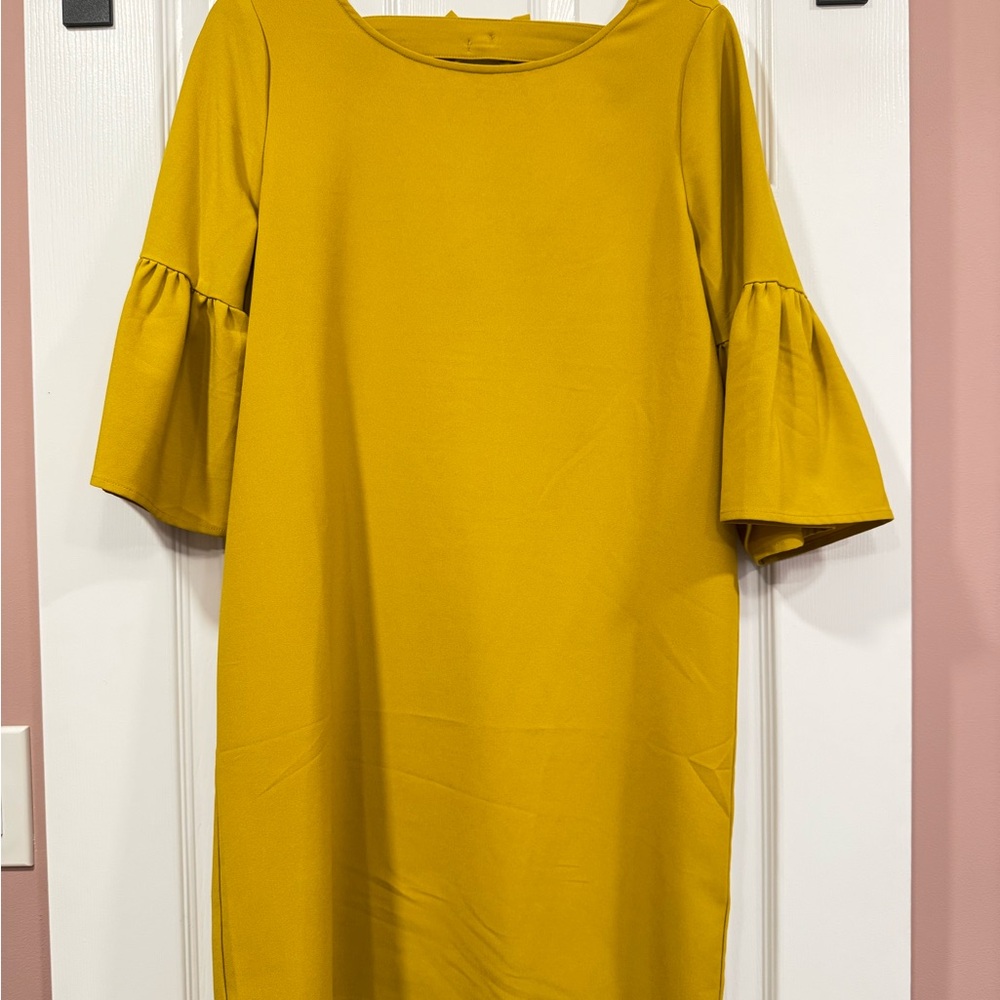 Mustard Ruffled Short Sleeve Dress